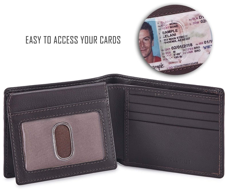 Cochoa Bifold Wallet for Men's Real Genuine Slim Leather RFID Blocking 2 ID Windows Stylish Travel Gift Box (SOFT, DARK CHOCOLATE) - Image 2